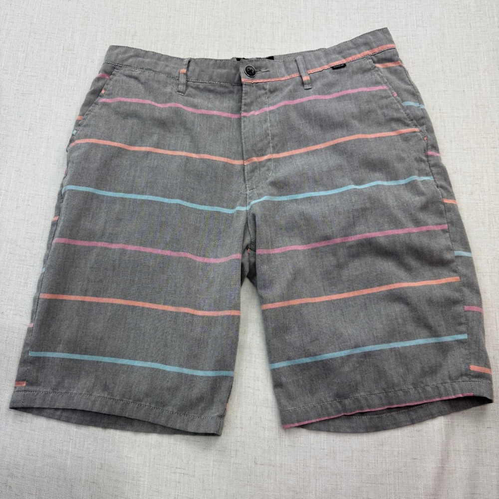 Hurley Chino Walkshorts Men 32 Grey Pink Orange Blue Striped Casual Surfcore